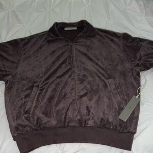 Fear of God Essentials Men’s Purple Terry Half Zip Short Sleeve Sweatshirt